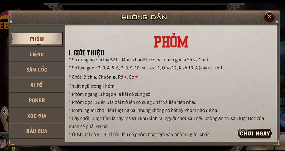 Phỏm là trò chơi rất được săn đón tại nhà cái Debet